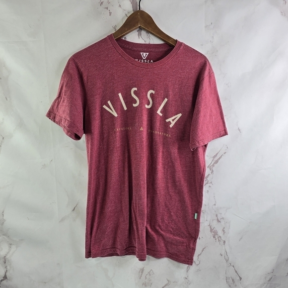 Vissla T Shirt Mens Medium Red Crew Neck Short Sleeve Tee Spellout Heathered - Picture 1 of 9